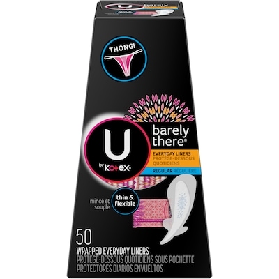 U by Kotex Protège-dessous tanga pour le quotidien emballés Balance, absorption légère, longueur régulière, 50 unités. 50 ea, 0,14 $/1ch