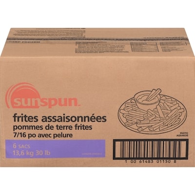 Sunspun Pommes de terre frites assaisonnées, avec pelure 13.61 kg, 0,25 $/100g