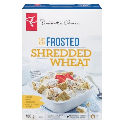 President's Choice Bite Size Frosted Shredded Wheat 700 g, $1.00/100g