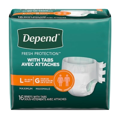Depend Protection contre l’incontinence avec attaches, absorption maximale, G, emballage de 16 16 ea, 1,13 $/1ch