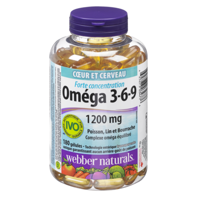 Webber Naturals Oméga-3-6-9 à haute teneur 1200 mg 180 ea, 0,11 $/1ch