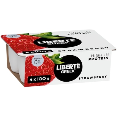 Liberte Greek 0% Yogurt 4-pack, Strawberry, High Protien and Probiotics 4x100.0 g, $1.50/100g