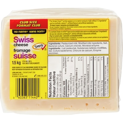 Sans Nom Fromage suisse, Format Club 1.5 kg, 1,83 $/100g