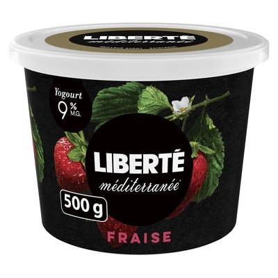 Liberté Yogourt Méditerranée 9 %, Fraise 500 g, 1,26 $/100g