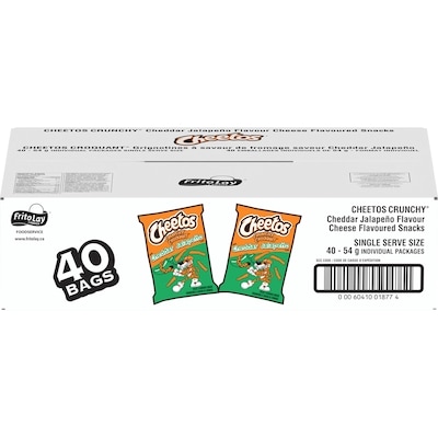 Cheetos Crunchy Snacks, Cheddar Jalapeno  40x54.0 g, $1.57/100g