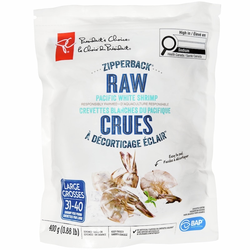 President's Choice Zipperback Raw Pacific White Shrimp - 400 g