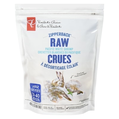 President's Choice Zipperback Pacific White Shrimp Raw 400 g, $3.00/100g