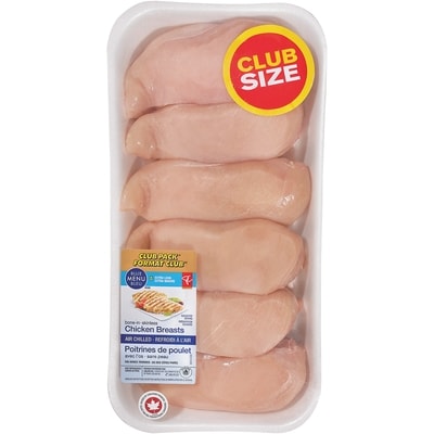 PC Blue Menu Air Chilled Skinless Chicken Breasts Bone In, Club Pack $15.40/1kg $6.99/1lb