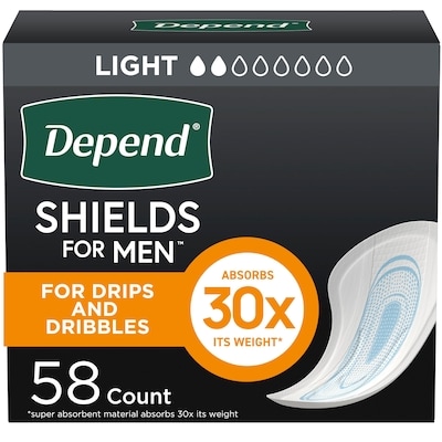 Depends Shields Incontinence Pads for Men, Light Absorbency, 58 Count 58 ea, $0.38/1ea