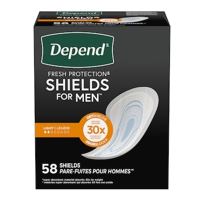 Depend Pare-fuites pour hommes contre l’incontinence, absorption légère, 58 unités 58 ea, 0,38 $/1ch