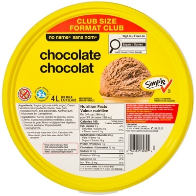 No Name Chocolate Ice Milk 4 l, $0.23/100ml