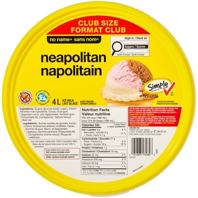 Sans Nom Lait glacé napolitain 4 l, 0,19 $/100ml