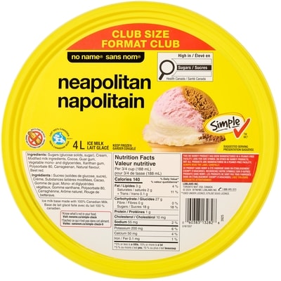 Sans Nom Lait glacé napolitain, format club 4 l, 0,20 $/100ml
