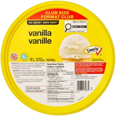 Sans Nom Lait glacé, vanille 4 l, 0,19 $/100ml