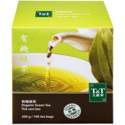 T&T Thé vert biologique 200 g, 3,65 $/100g