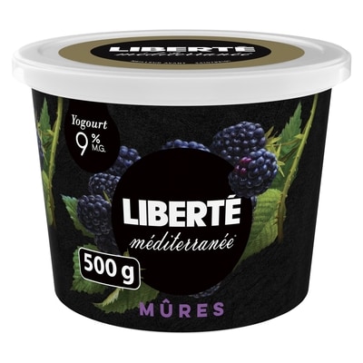 Liberté Yogourt Méditerranée 9 %, mûres 500 g, 1,20 $/100g