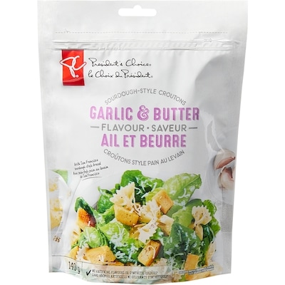 President's Choice Garlic and Butter Flavour Sourdough Style Croutons 140 g, $2.14/100g