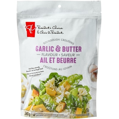 President's Choice Garlic and Butter Flavour Sourdough Style Croutons 140 g, $3.21/100g