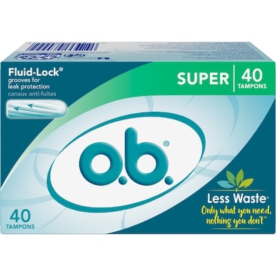o.b. Tampons originaux sans applicateur à absorptivité super 40 ea, 0,25 $/1ch