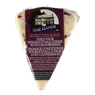 Oak Manor Cheese Wensleydale with Cranberries $5.29/100g $24.00/1lb