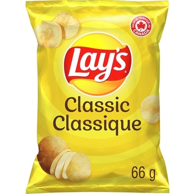 Lay's Classic potato chips (small bag) 66 g, $3.62/100g