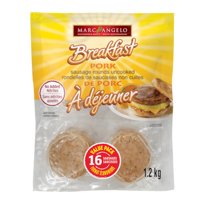 Marc Angelo Rondelles de saucisses de porc à déjeuner 1.2 kg, 1,25 $/100g