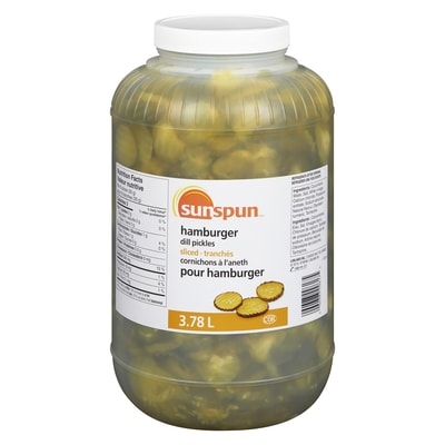 Sunspun Hamburger Sliced Dill Pickles 3.78 l, $0.45/100ml