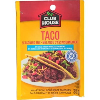 Club House Taco, Gluten-Free, 25% Less Salt Seasoning Mix 35 g, $7.11/100g