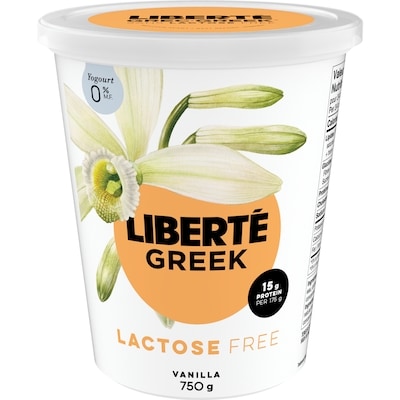 Liberte Greek 0% Lactose Free Yogurt, Vanilla, High Protein 750 g, $1.07/100g
