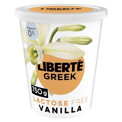 Liberte Greek 0% Lactose Free Yogurt, Vanilla, High Protein 750 g, $0.93/100g