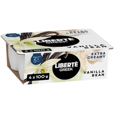 Liberte Greek 5% Extra Creamy Yogurt, Vanilla Bean, High Protein 4x100.0 g, $1.50/100g