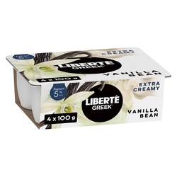 Liberte Greek 5% Extra Creamy Yogurt, Vanilla Bean, High Protein 4x100.0 g, $0.75/100g