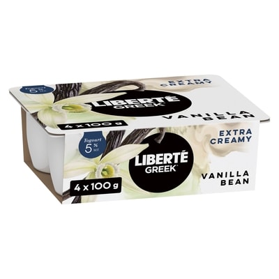 Liberte Greek 5% Extra Creamy Yogurt, Vanilla Bean, High Protein 4x100.0 g, $1.50/100g