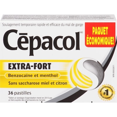 Cépacol Cépacol EXTRA-FORT sans saccharose au miel et au citron, paquet économique, 36 pastilles contre le mal de gorge (36 ch.) 36 ea, 0,31 $/1ch