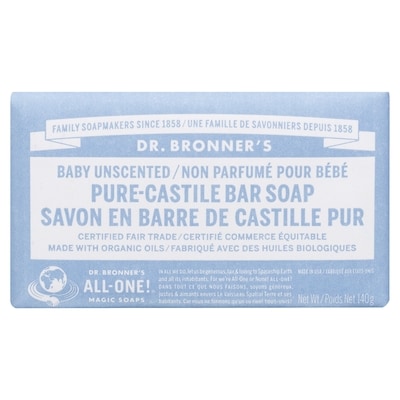 Dr Bronners Savon de Castille doux Dr. Bronner’s pour bébé 140 g, 6,42 $/100g