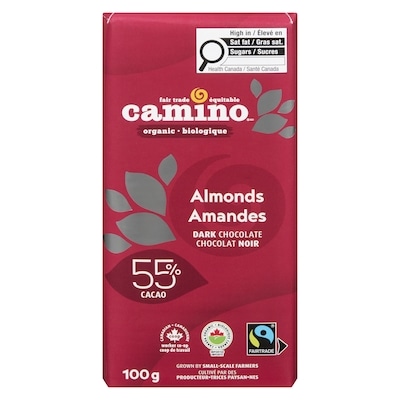Camino Organic Dark Chocolate Bar, Almonds 55% 100 g, $7.49/100g