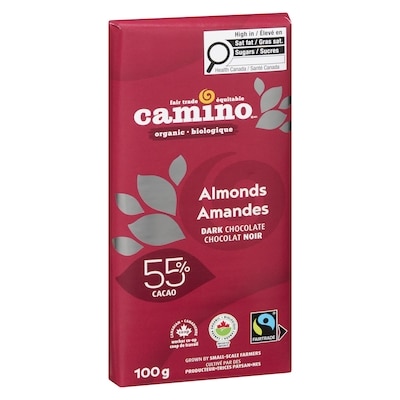 Barre de chocolat noir aux amandes biologique 55 %