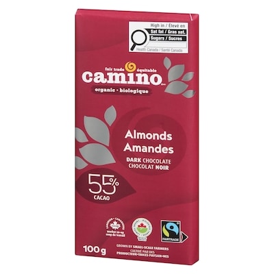 Barre de chocolat noir aux amandes biologique 55 %