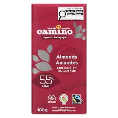 Barre de chocolat noir aux amandes biologique 55 %