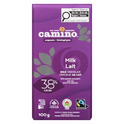 Camino Organic Milk Chocolate Bar     100 g, $5.49/100g