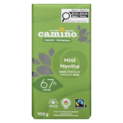 Camino Organic Dark Chocolate Bar, Mint 67% Cacao 100 g, $7.49/100g