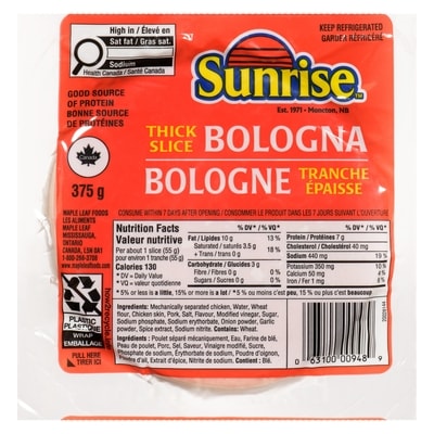 Sunrise Thick Sliced Bologna 375 g, $1.87/100g