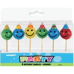 Happy Face Pick Birthday Candles, 6ct