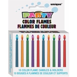 Color Flame Birthday Candles & Holders, 10ct