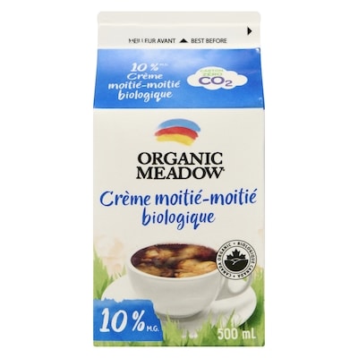 Organic Meadow Crème moitié-moitié biologique 10 % 500 ml, 0,96 $/100ml