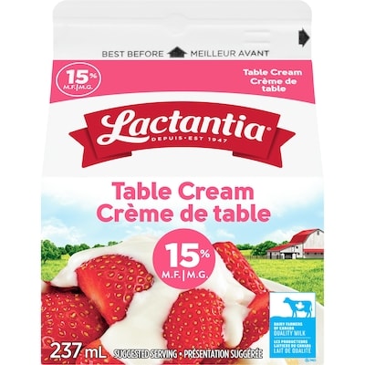 Lactantia Table Cream 15% 237 ml, $1.40/100ml