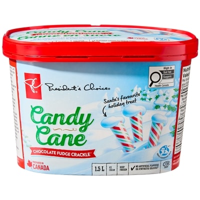 President's Choice Candy Cane Chocolate Fudge Crackle Ice Cream 1.5 l, $0.47/100ml