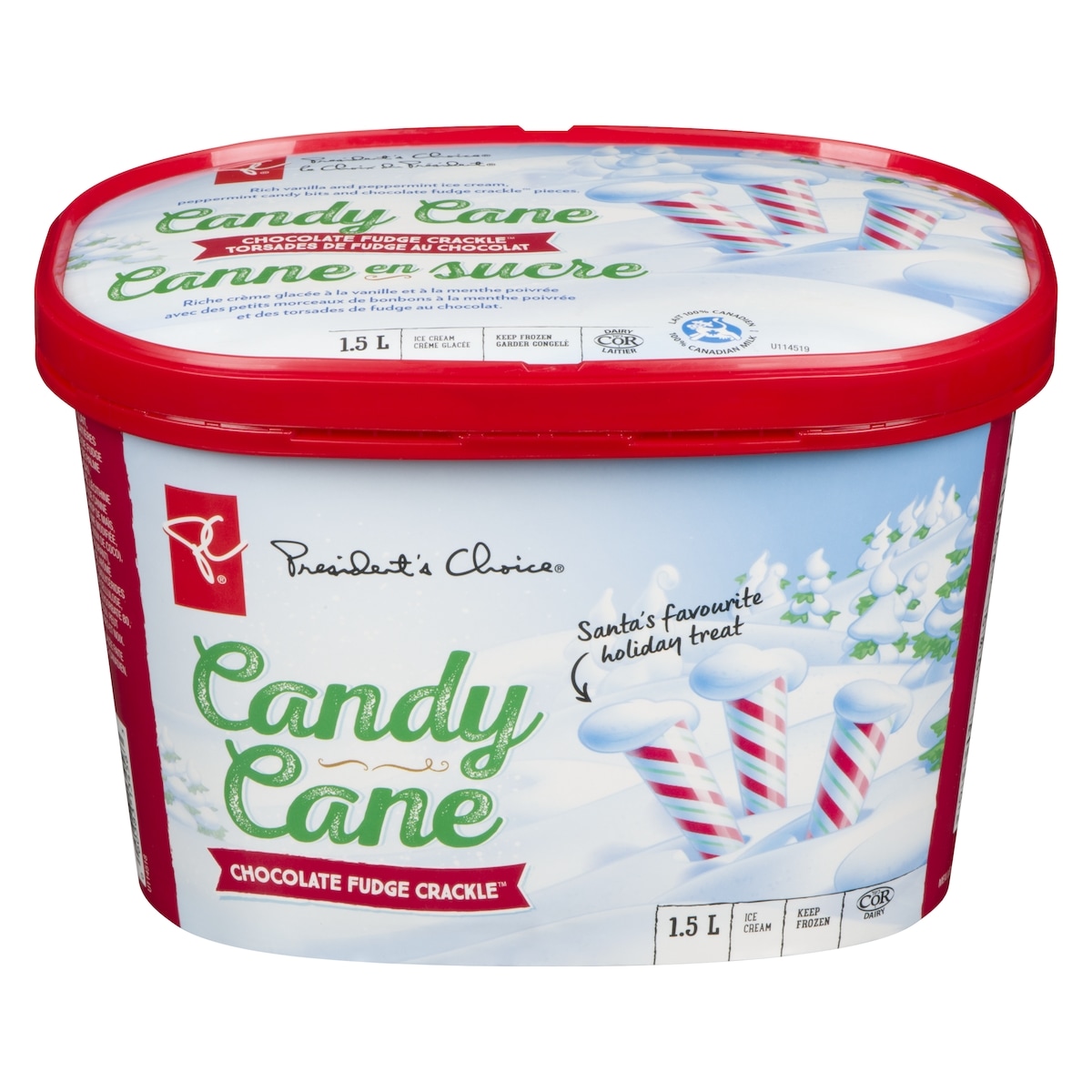 President's Choice Candy Cane Chocolate Fudge Crackle Ice Cream 1.5 l, $0.47/100ml