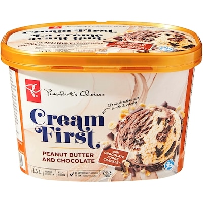 President's Choice Cream First Peanut Butter and Chocolate Premium Ice Cream 1.5 l, $0.43/100ml