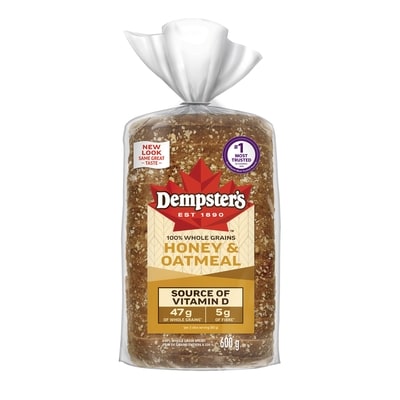 Dempster 100% Whole Grains Honey & Oatmeal Bread 600 g, $0.75/100g